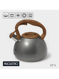 Чайник Magistro Stone, 2.7 л, со свистком, ручка софт тач, индукция, нержавеющая сталь, серый