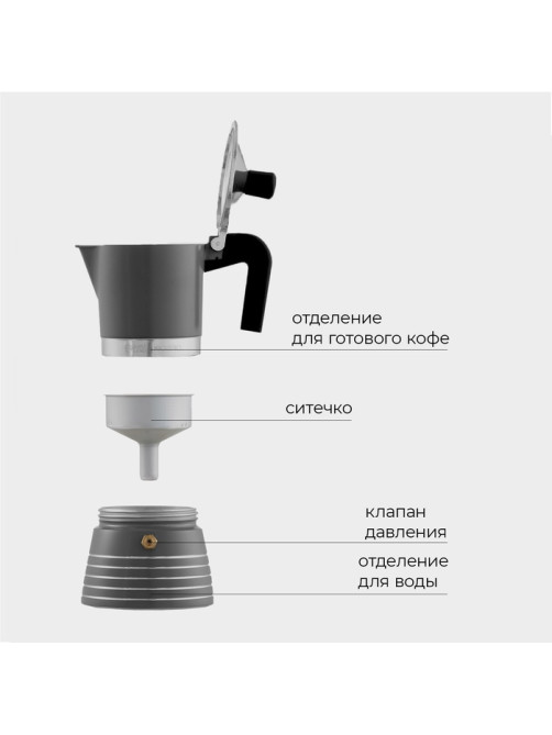 Кофеварка гейзерная Magistro Moka, на 3 чашки, 150 мл, алюминий, серая