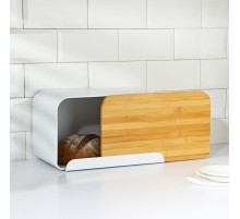 Хлебница Magistro Softal, металл, бамбуковая крышка, 35×21×21.5 см, белая