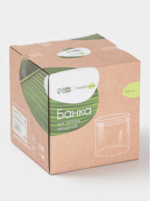 Банка для сыпучих продуктов BellaTenero «Эко», 550 мл, 10×10.5 см, с бамбуковой крышкой, стекло, прозрачная