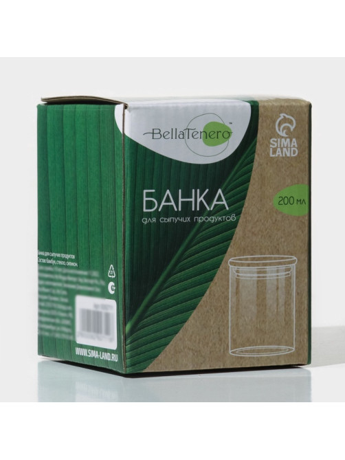 Банка для сыпучих продуктов BellaTenero «Эко», 200 мл, 6.5×8.5 см, с бамбуковой крышкой, стекло, прозрачная
