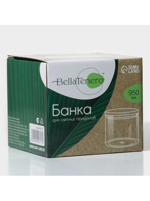 Банка для сыпучих продуктов BellaTenero «Эко», 950 мл, 12×10.5 см, с бамбуковой крышкой, стекло, прозрачная