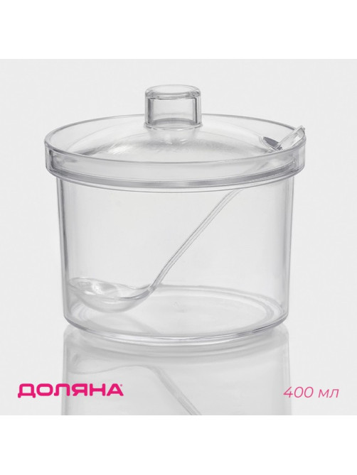 Ёмкость для специй с ложкой Доляна, 400 мл, 10.5×10 см, пластик, прозрачная