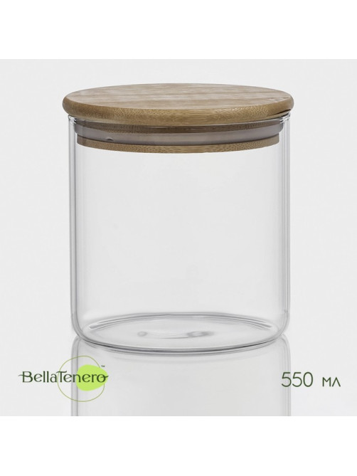 Банка для сыпучих продуктов BellaTenero «Эко», 550 мл, 10×10.5 см, с бамбуковой крышкой, стекло, прозрачная