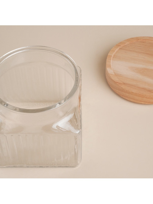 Банка для сыпучих продуктов SL Home «Афины», 1 л, 11×11.5 см, с деревянной крышкой. стекло, прозрачная