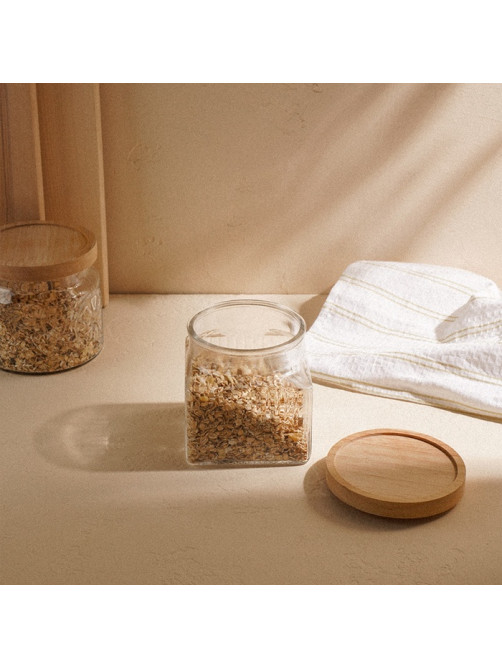 Банка для сыпучих продуктов SL Home «Афины», 1 л, 11×11.5 см, с деревянной крышкой. стекло, прозрачная