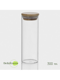 Банка для хранения BellaTenero «Эко», 300 мл, 5.5×15.5 см, с бамбуковой крышкой, стекло, прозрачная