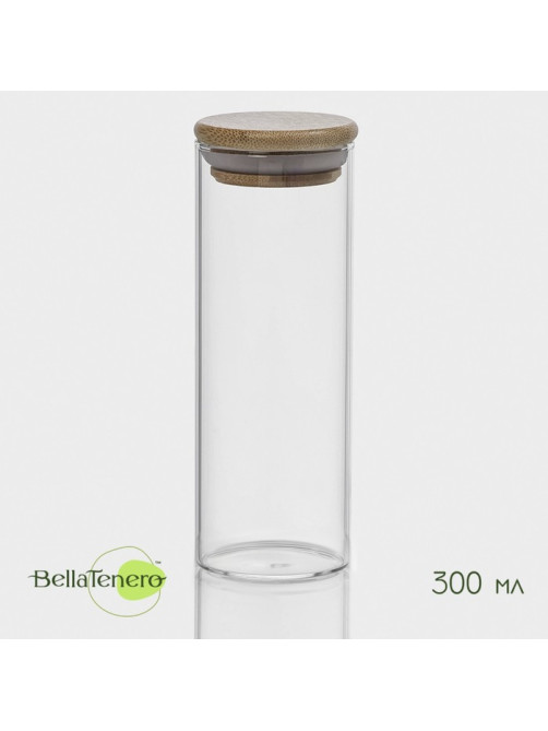 Банка для хранения BellaTenero «Эко», 300 мл, 5.5×15.5 см, с бамбуковой крышкой, стекло, прозрачная