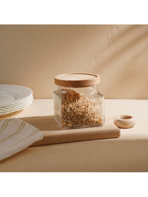 Банка для сыпучих продуктов SL Home «Афины», 1 л, 11×11.5 см, с деревянной крышкой. стекло, прозрачная