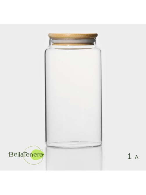 Банка стеклянная для хранения сыпучих продуктов BellaTenero «Эко», 1 л, 9.5×18 см, с бамбуковой крышкой
