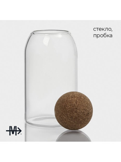 Банки для сыпучих Magistro «Эко», 3 предмета: 450/700/1000 мл, с пробковой крышкой, стекло, прозрачные