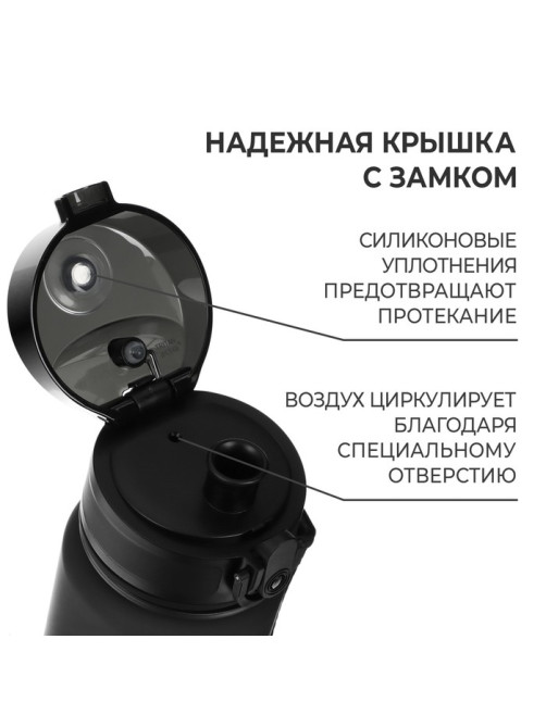 Бутылка спортивная для воды ONLYTOP, 500 мл, чёрная
