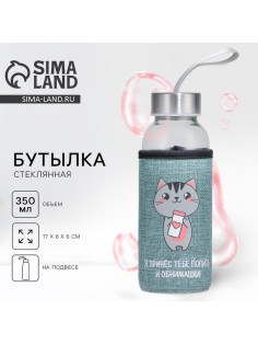 Бутылка для воды стеклянная в чехле «Котик», 350 мл