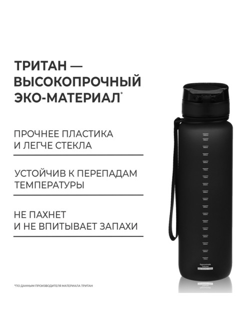 Бутылка спортивная для воды ONLYTOP, 1000 мл, чёрная