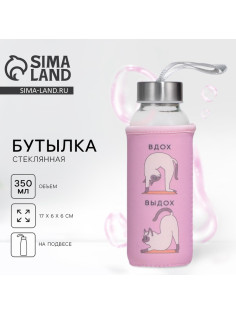 Бутылка для воды стеклянная в чехле «Котики», 350 мл