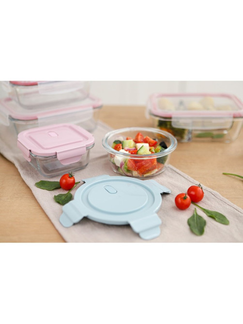 Контейнер для хранения продуктов Доляна Cook and Freeze, 370 мл, 13.5×6 см, с крышкой, жаропрочное стекло, МИКС