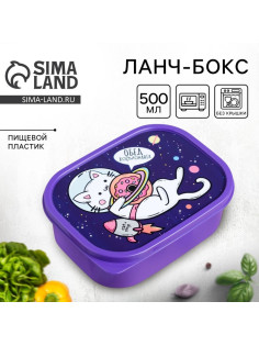 Ланч - бокс прямоугольный «Кот в космосе», 500 мл