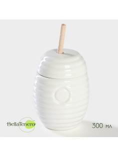 Ёмкость для мёда BellaTenero, 300 мл, с ложкой, фарфор, белая