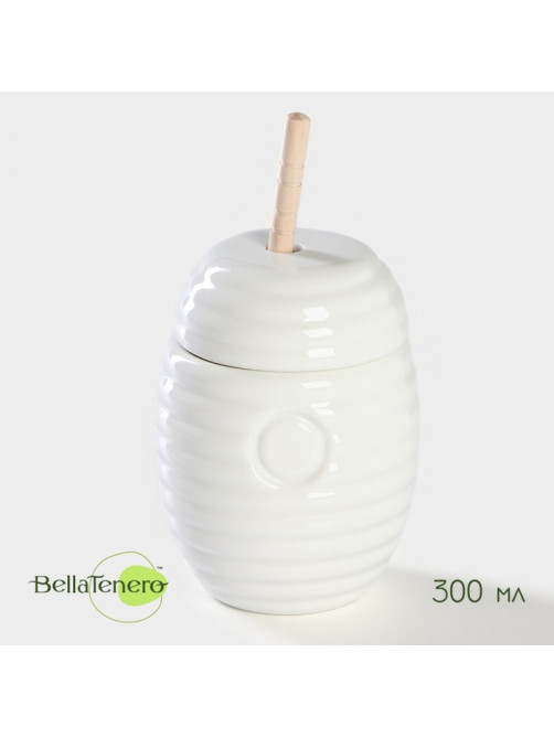 Ёмкость для мёда BellaTenero, 300 мл, с ложкой, фарфор, белая