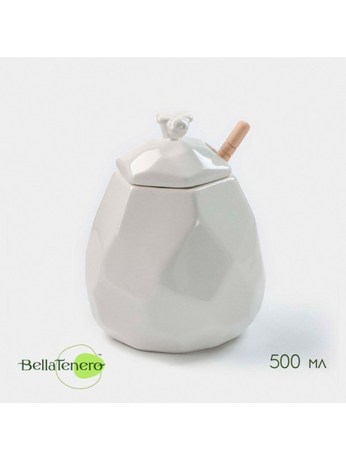 Ёмкость для мёда BellaTenero «Пчёлка», 500 мл, 9.5×13 см, с ложкой, фарфор, белая