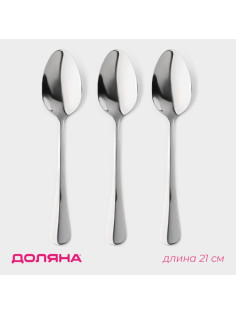 Набор ложек столовых из нержавеющей стали Доляна, длина 21 см, толщина 2.2 мм, 410 сталь, 3 шт.