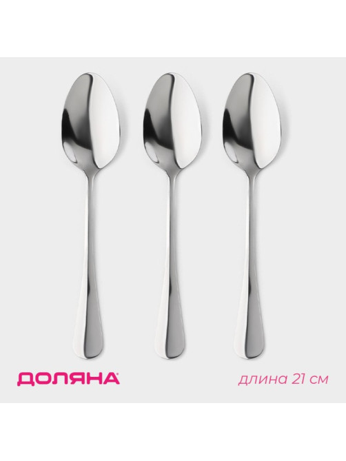 Набор ложек столовых из нержавеющей стали Доляна, длина 21 см, толщина 2.2 мм, 410 сталь, 3 шт.