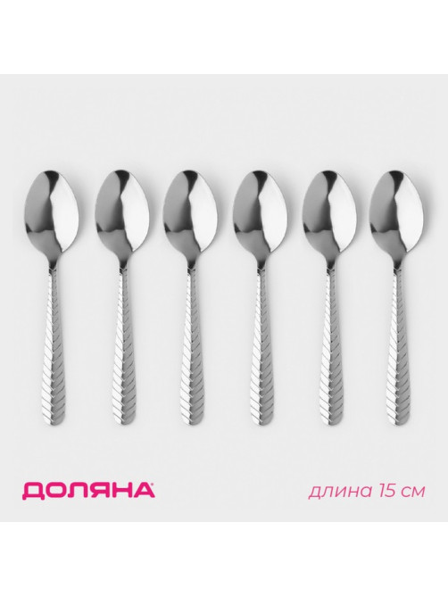 Набор ложек чайных Доляна «Колосок», длина 15 см, 6 шт., нержавеющая сталь, серебристый