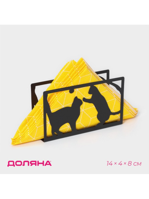 Салфетница Доляна «Кошки», 14×4×8 см, чёрная
