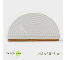 Салфетница BellaTenero, 14.5×6.5×8 см, на бамбуковой подставке, фарфор, белая