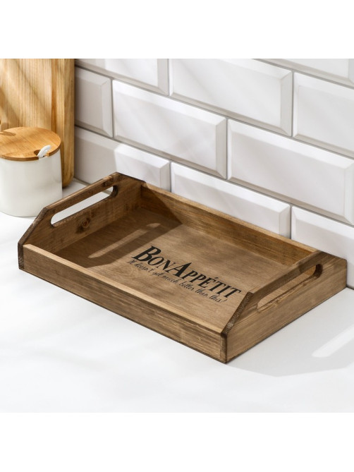 Поднос с ручками с декором Доляна, с покрытием, 30×20×6 см, дерево сосна