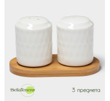 Набор фарфоровый для специй на деревянной подставке BellaTenero «Герда», 2 предмета: солонка 85 мл, перечница 85 мл, белый