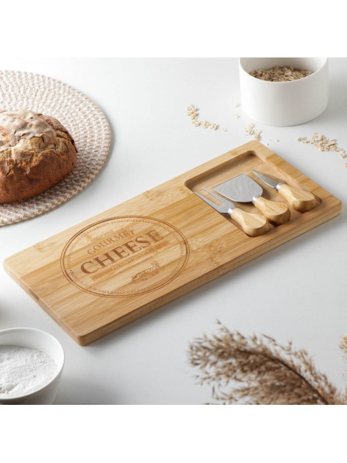Набор для подачи сыра Доляна Cheese, 3 ножа, доска 38×18.5 см, бамбук