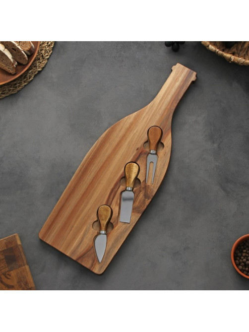 Набор для подачи сыра Magistro Bottle, 3 ножа, 48×17×1.5 см, акация