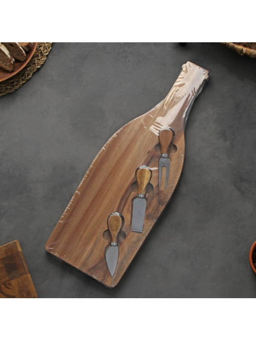 Набор для подачи сыра Magistro Bottle, 3 ножа, 48×17×1.5 см, акация