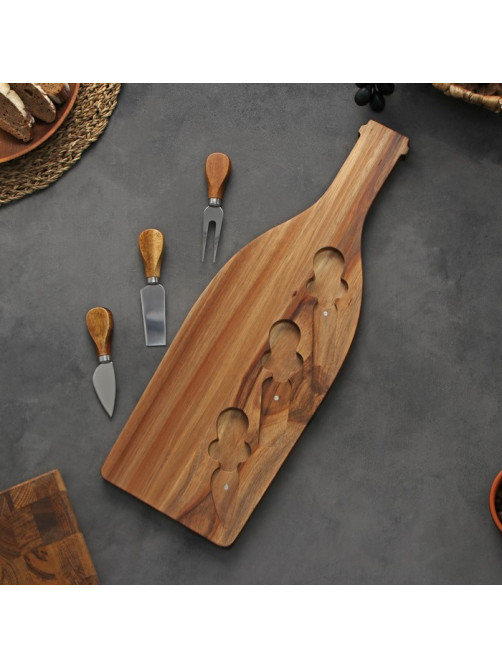 Набор для подачи сыра Magistro Bottle, 3 ножа, 48×17×1.5 см, акация