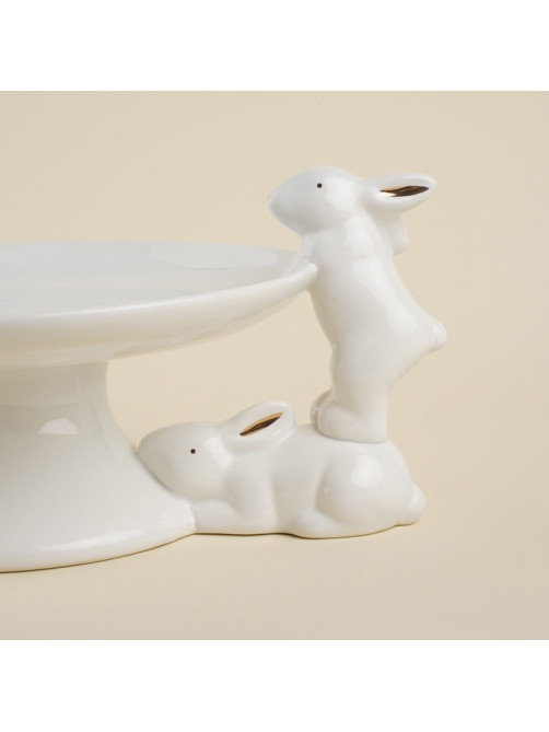 Подставка для торта и пирожных SL Home «Пасхальные кролики», 30.5×25×15.5 см, доломит, белое