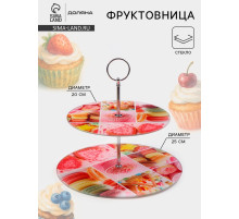 Этажерка-фруктовница круглая Доляна «Сладости», 2 яруса, d=25/20 см, стекло, розовая
