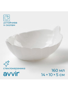 Салатник Avvir «Лист», 160 мл, 14×10×5 см, стеклокерамика, белый