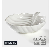 Салатник Magistro «Лист Бланш», 800 мл, 24.5×20.5 см, фарфор, белый