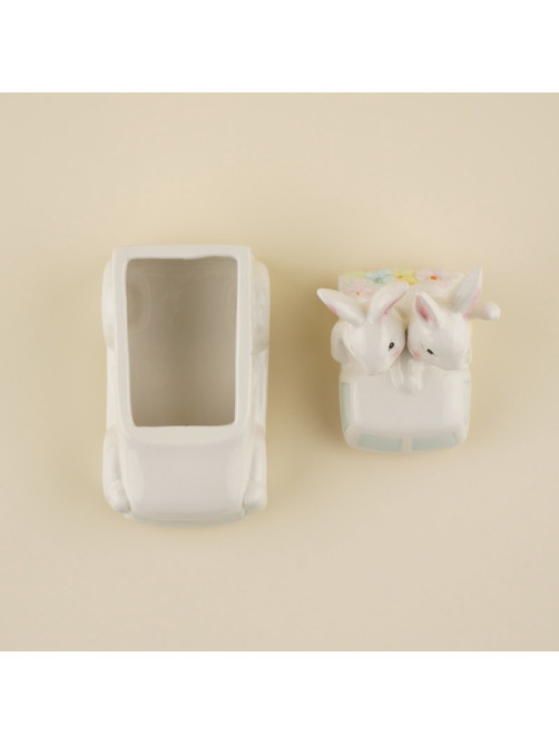Конфетница SL Home «Пасхальные кролики», 17×10.5×17 см, доломит, белая