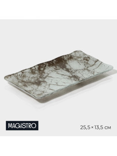 Блюдо сервировочное Magistro «Мрамор», 25.5×13.5×2 см, стекло, белое