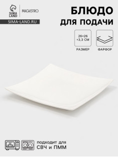 Блюдо для подачи Magistro «Квадрат Бланш», d=26 см, фарфор, белое