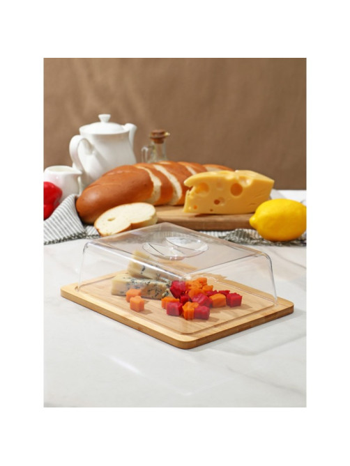 Блюдо для подачи и сервировки Доляна, с крышкой клош, 24.5×19×8 см, бамбук