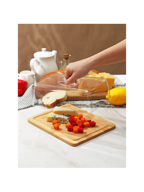 Блюдо для подачи и сервировки Доляна, с крышкой клош, 24.5×19×8 см, бамбук