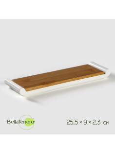 Блюдо для подачи BellaTenero, 29.5×9×2.3 см, с бамбуковой вставкой, фарфор, белое