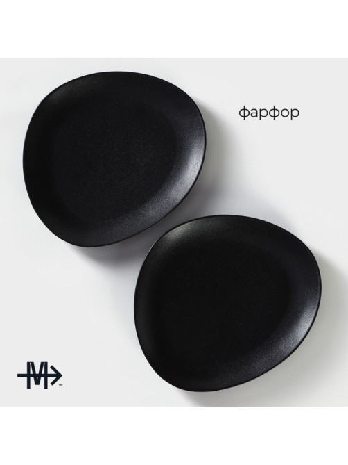 Тарелки Magistro Carbon, 26×23 см, набор 2 шт., фарфор, чёрные