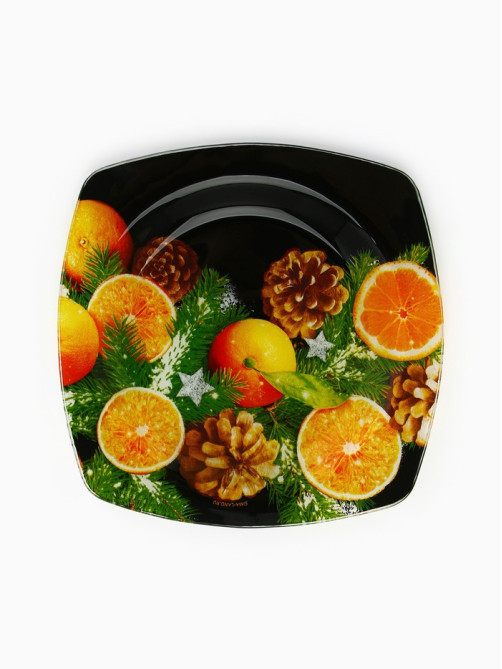 Тарелка новогодняя плоская «Апельсины», 20×20 см