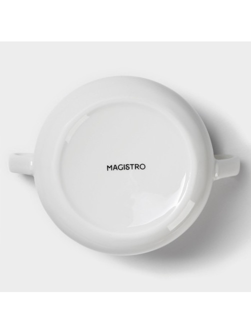 Бульонница фарфоровая Magistro «Бланш», 2 предмета: бульонница 450 мл, блюдце d=15.7 см, белое