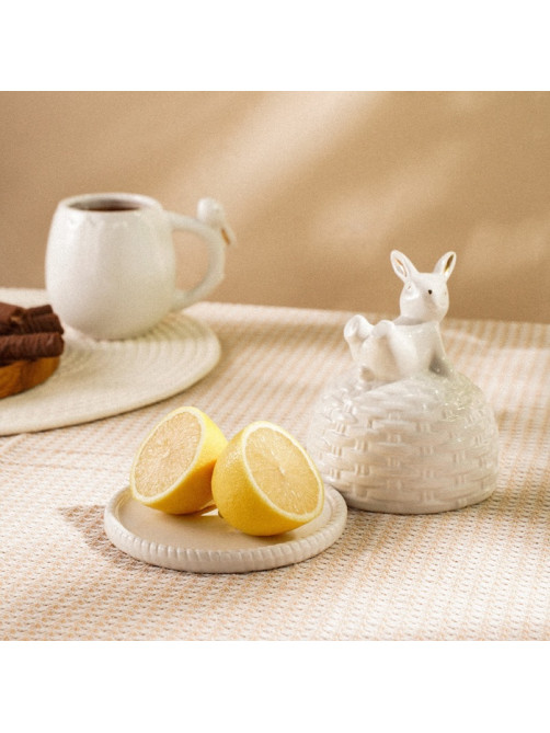 Лимонница SL Home «Пасхальные кролики», 14×14.5 см, доломит, белая