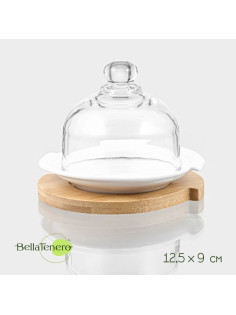 Лимонница BellaTenero, 12.5×9 см, на бамбуковой подставке, фарфор, стекло, белая